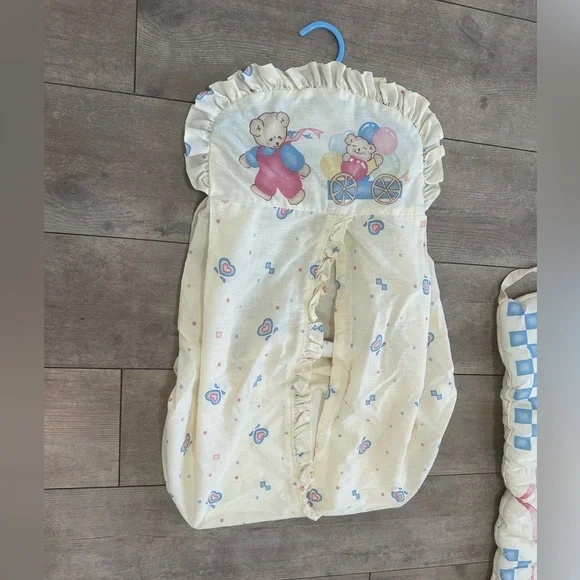 Vintage 90s Red Calliope Baby Bedding Complete Nursery SET Teddy Quilt & Accents